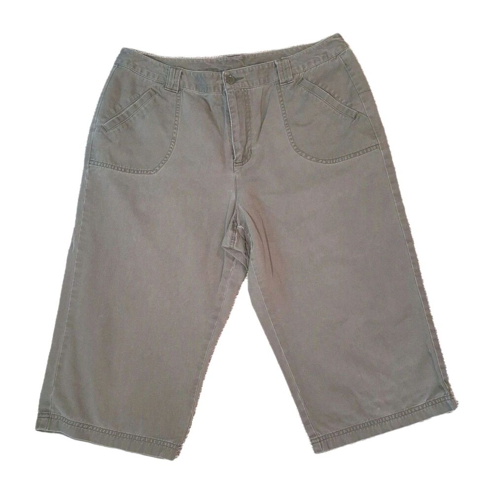 Liz Claiborne Womens Shorts Size 14 Olive Green Cargo Capri Bermudas Cotton Casu